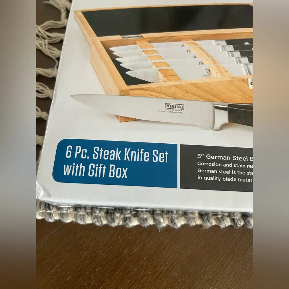 VIKING STEAKHOUSE PAKKA WOOD 6-PIECE STEAK KNIFE SET WITH GIFT BOX (BLACK) $159
